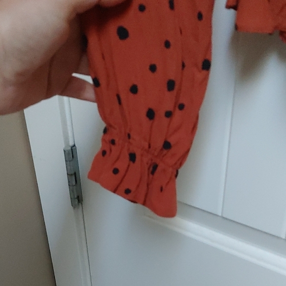 Primark Rust Brown OrangePolka Dot Ruffle Blouse Top Tunic Long Sleeve - Picture 3 of 5